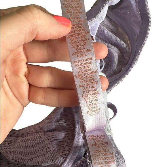 Savage X Fenty Purple Flocked Logo Mesh Unlined Bra - Picture 8 of 16